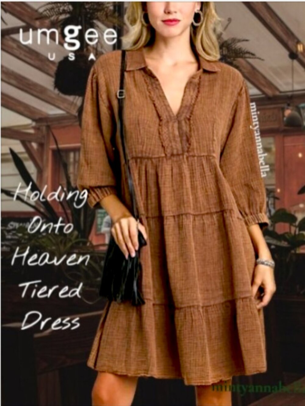 Umgee Mineral Wash Brown Holding Onto Heaven Tiered Dress